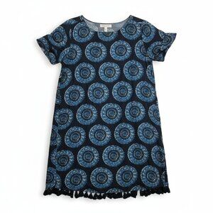 Roller Rabbit Dress Medium Indigo Medallion Ambrose Hinata Linen Boho Beachy
